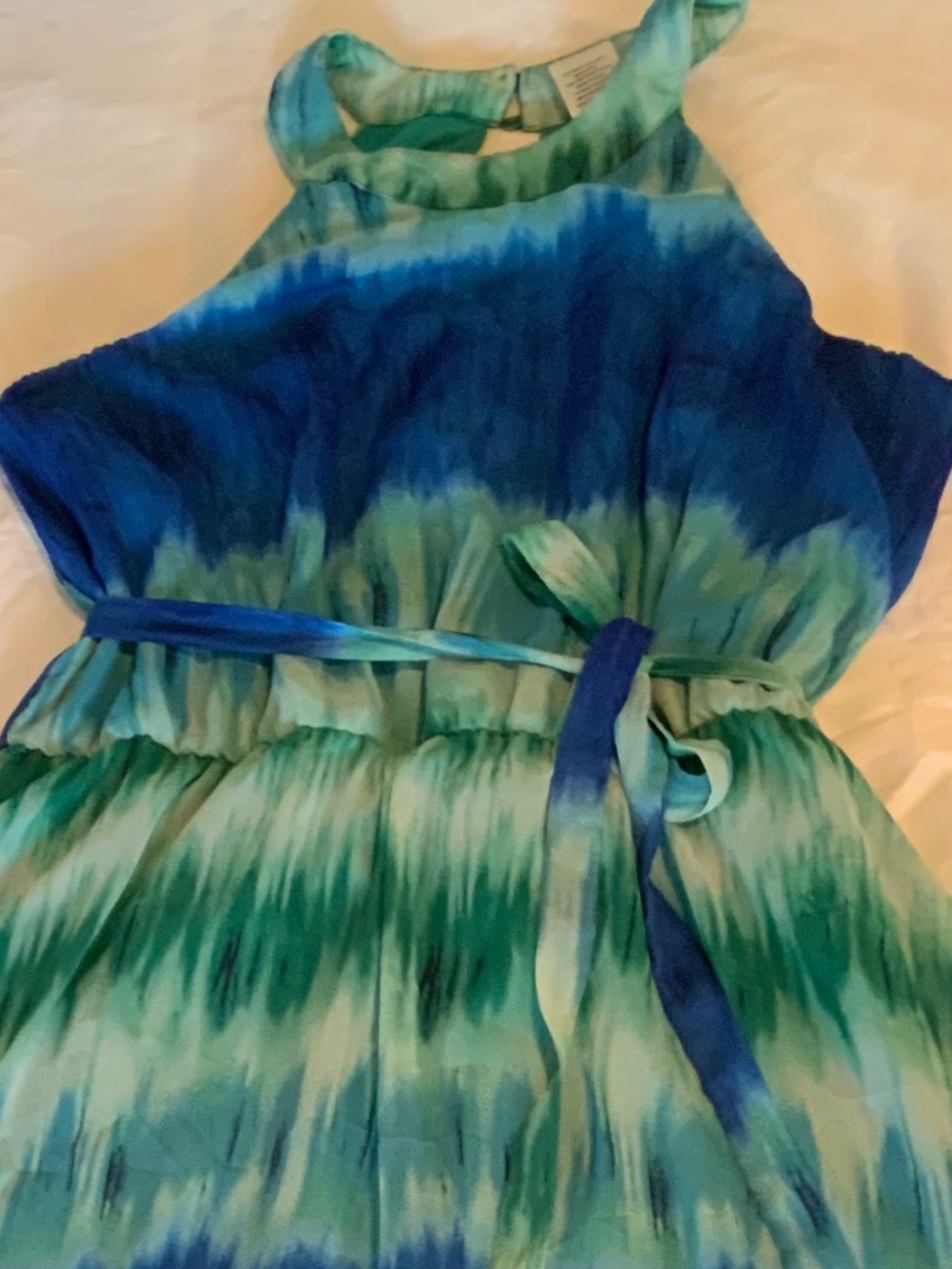 Love Squared XL Blue & Green Maxi Dress | Sleeveless | Belted | Lined